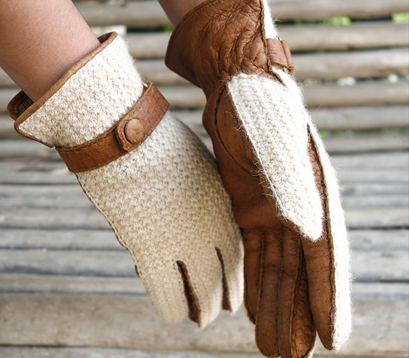 crochet baby alpaca peccary leather gloves nuria